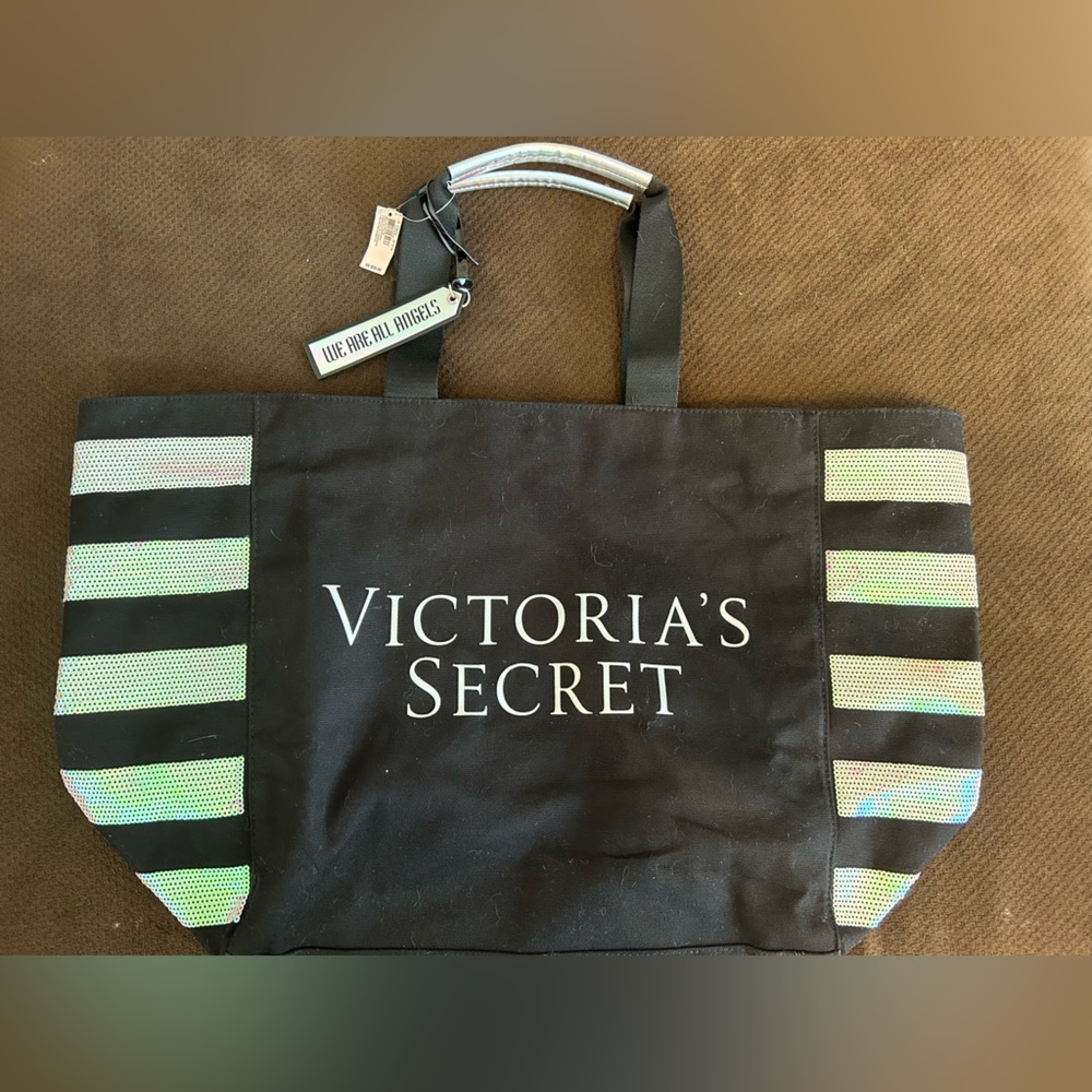 NWT Victoria’s Secret black tote bag sequins